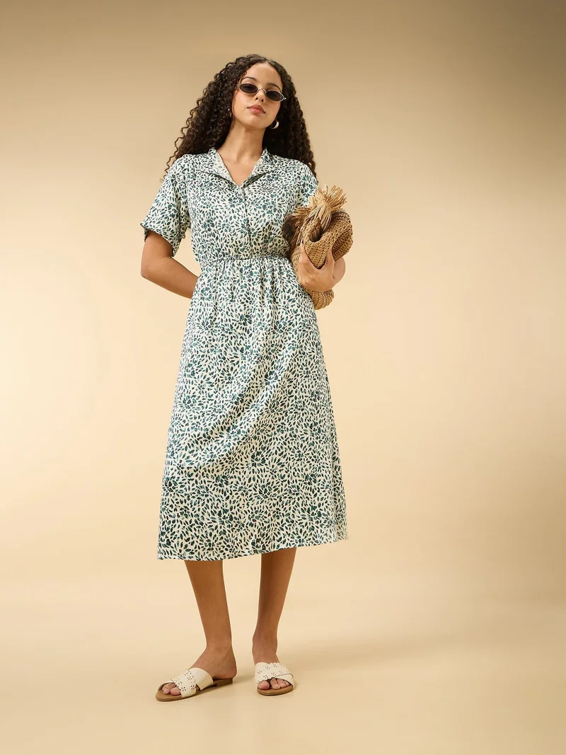 Outzidr  Multi Half Sleeved Buttondown Dress for Women | Best Price UAE